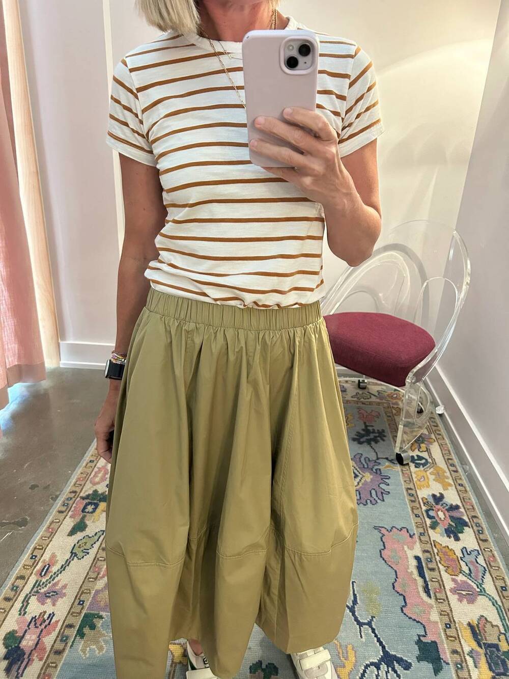 NEW PINCH cotton pull on midi skirt in light green